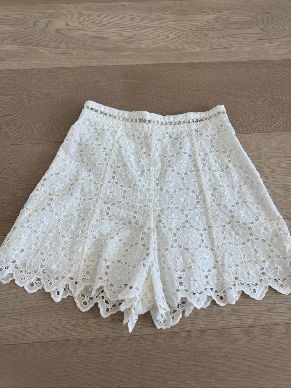 Zimmermann White Eyelet Lace High-Waist Shorts